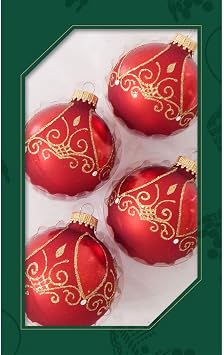 Glass Christmas Tree Ornaments - 67mm/2.625" [4 Pieces] Decorated Balls from Christmas by Krebs Seamless Hanging Holiday Decor