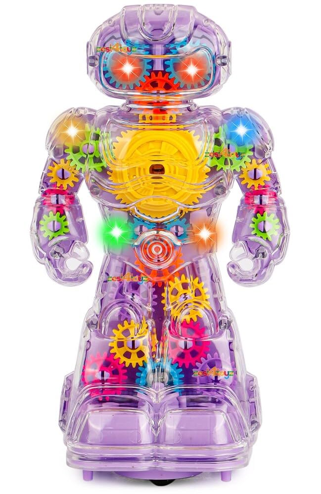 B S h o p Transparent Robot Toy With Moving Gears, LED Light and Music Gift for 1 2 3 4 5 6 Year Old and above Boys Girls.