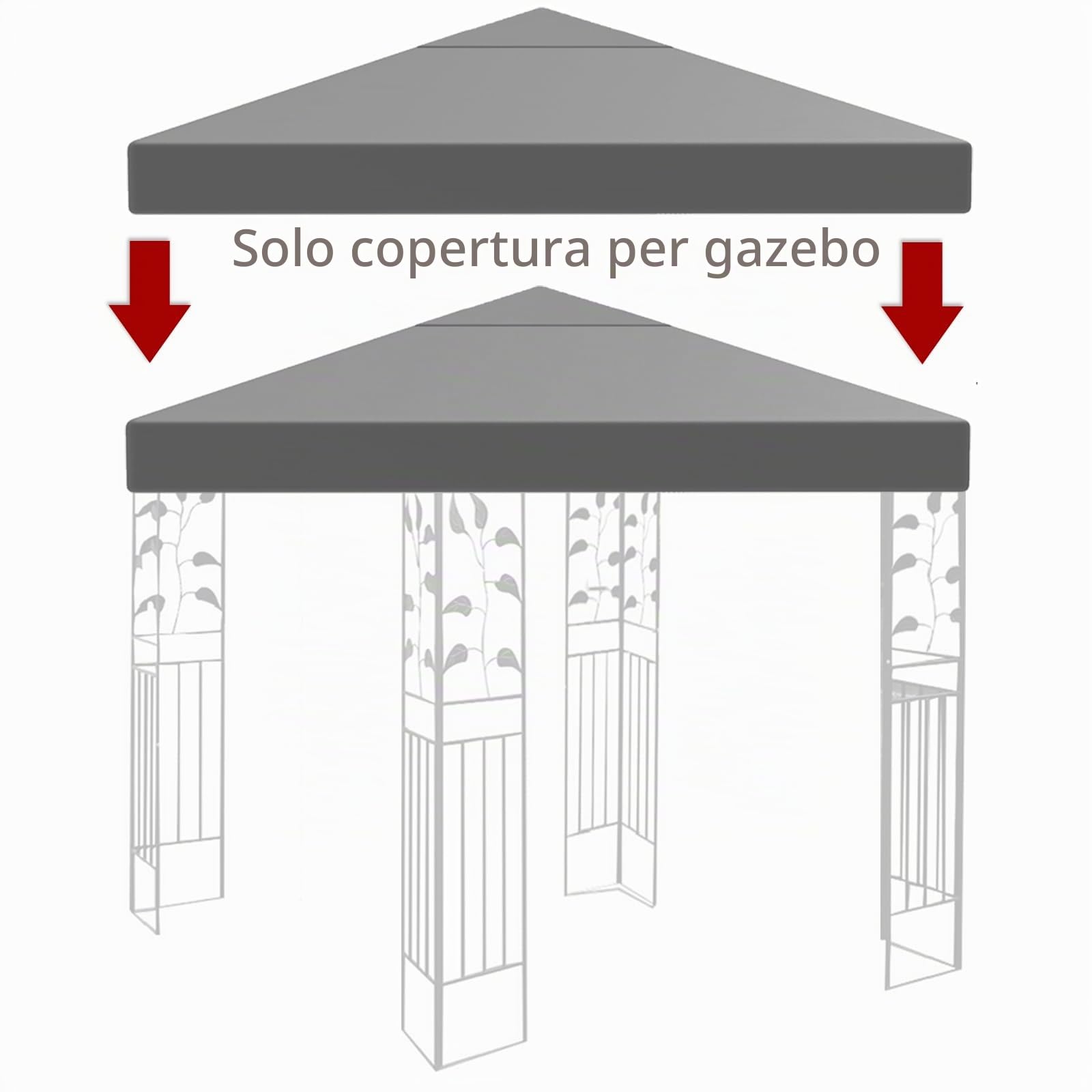 Gazebo di ricambio, 3 x 3 m, impermeabile, stabile, resistente all'inverno, 160 g/m², grigio, tetto singolo, gazebo pieghevole per feste, copertura superiore
