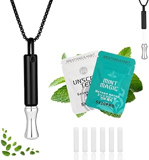 Breathing Necklace for Anxiety, Stress Relief, Meditation & Relaxation Quit Smoking Necklace with Mint Magic Filter, Stainless Steel Breathe Free Calm Tool for Adults Women Men