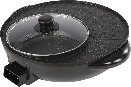 2 in 1 Electric Grill Pan and Hot Pot, Circular Indoor Shabu-shabu Hotpot Korean BBQ Grill,110V Large Capacity Baking Tray Nonstick Coating, Adjustable Temperature, 3-5 People