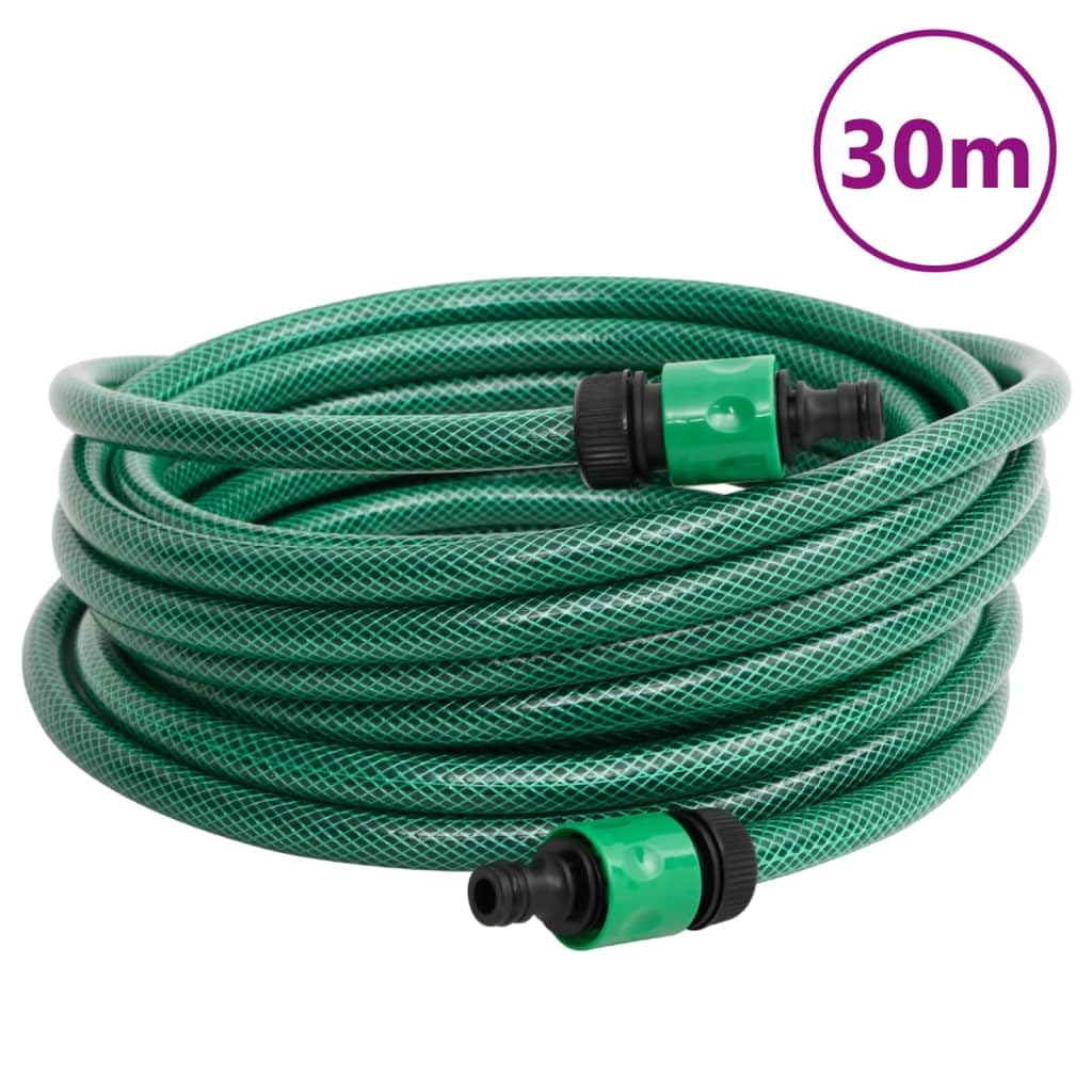 Avvolgitubo autoportante verde con tubo in PVC da 30 m, supporto in acciaio zincato, salvaspazio e antiruggine, per giardino, terrazza, balcone, officina, irrigazione esterna
