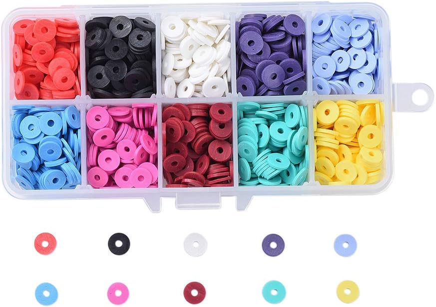 Mega Pet About 2850 Pcs 15 Colors Flat Round Polymer Clay Spacer Beads Kit Set Diameter 6mm for Jewelry Making