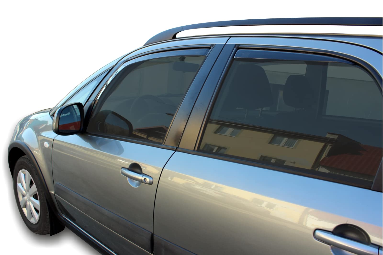 J&J AUTOMOTIVE Deflettori d'Aria per Fiat Sedici 5-Porte Berlina 2006-2014, Set da 4 Pezzi, Nero Fumé Oscurato Heko