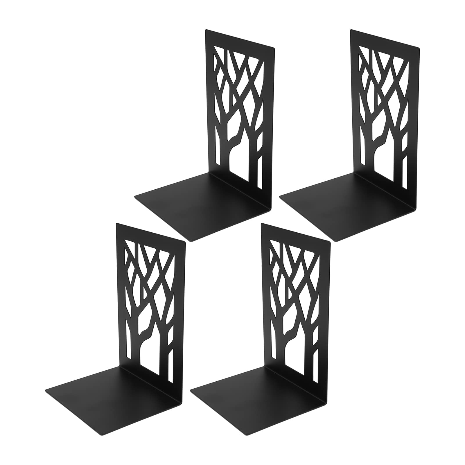 Serre-livres en métal noir motif arbre | Lot de 4 supports de livres réglables