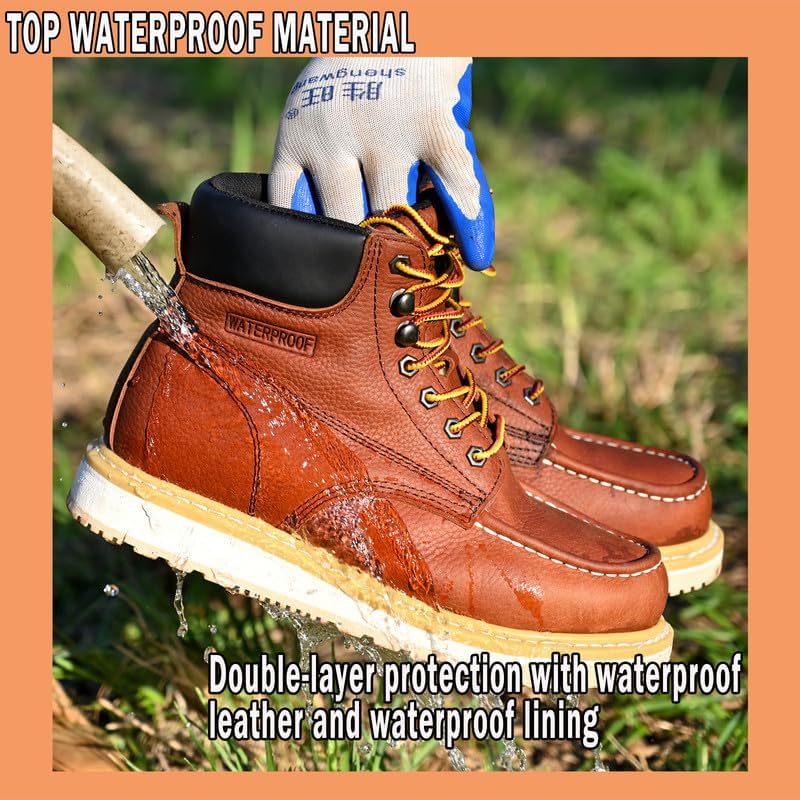 Work Boots for Men, 6" Soft Toe Wedge Sole Waterproof Safety Boots, Comfortable Construction Work Safety Shoes - Image 4