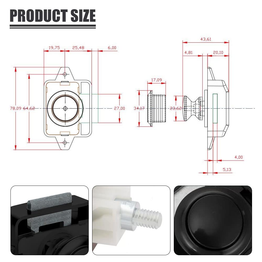 Opaltool 10pc Push Button Latch Lock, 15-18mm Latch Knob Keyless Door Lock for RV Boat Yacht Campervan Cupboard Door Cabinet - Image 3
