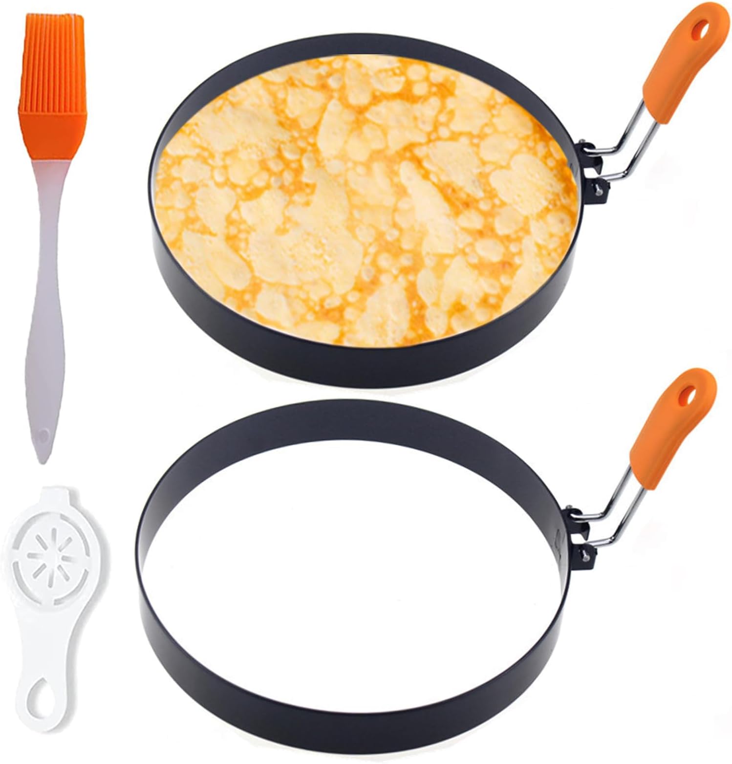 Pancake Ring for Griddle,2 Packs 6 Inch Non-stick Stainless Steel Pancake Rings Omelette Ring,6" Muffin Ring Pancakes Maker Crumpet Ring Fried Egg Ring Pancake Shaper Circle with Silicone Handle