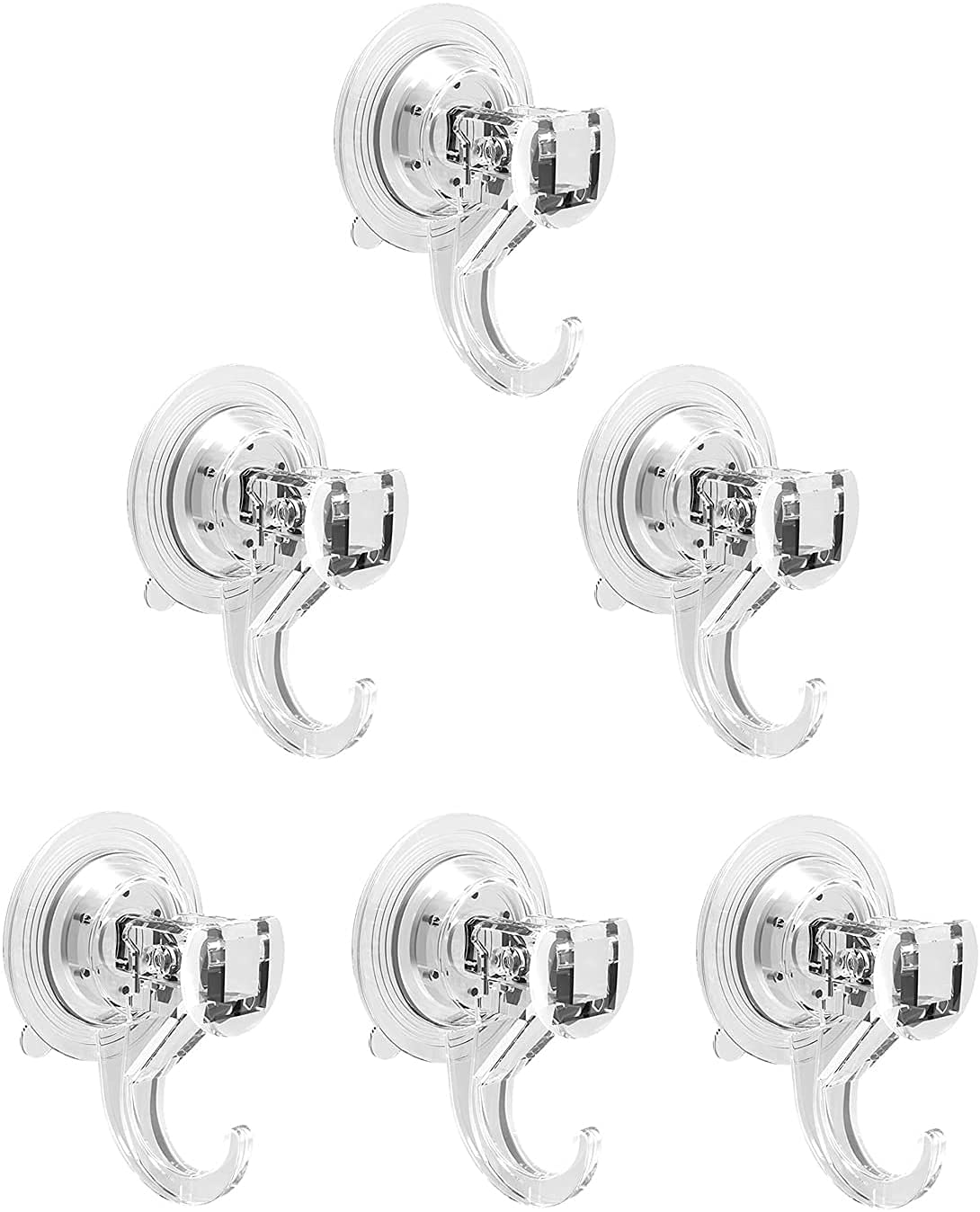 Quntis 6-Pack Saugnapf Haken Set Ohne Bohren, Saughaken Extra Stark für Fenster Glas Bad Küche Badezimmer, 3KG Belastbar, Transparent, 7cm Durchmesser