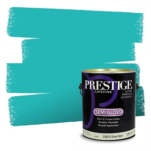 Miniatura 1 de Prestige Paints - Pintura exterior e imprimación en uno 1 galón plano compatibilidad comparable con el color menta Whipped Mint de Behr E500-D-MQ4-21