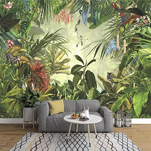 Lhgbgbln Retro Hand-Painted Green Plant Leaves And Leaves Photo 3D Wallpaper Bedroom Living Room Tv Background Wall Silk Cloth Mural #TOP17