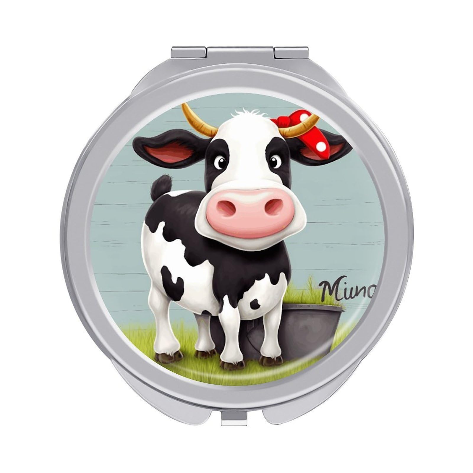 JTREHY Cute Cow Makeup Mirror Portable Folding Mirror Compact Travel Mirrors 2-Sided Round Pocket Mirrors Cute Handheld Beauty Mirror for Handbag Purse for Women Gift