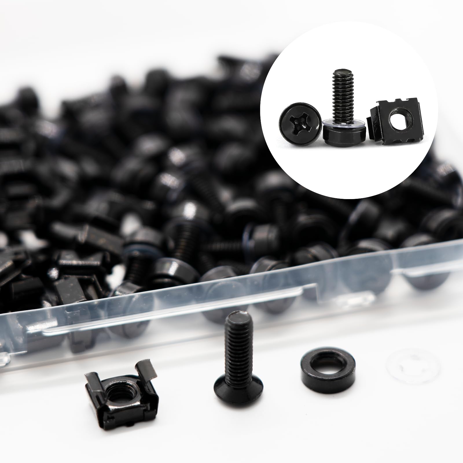 SR620 Viti M6*20+Dadi a gabbia – 50 Set per rack da 19 pollici – Viti Dado per server, Armadi di rete e installazione – Dadi in acciaio nero zinco per uso rack
