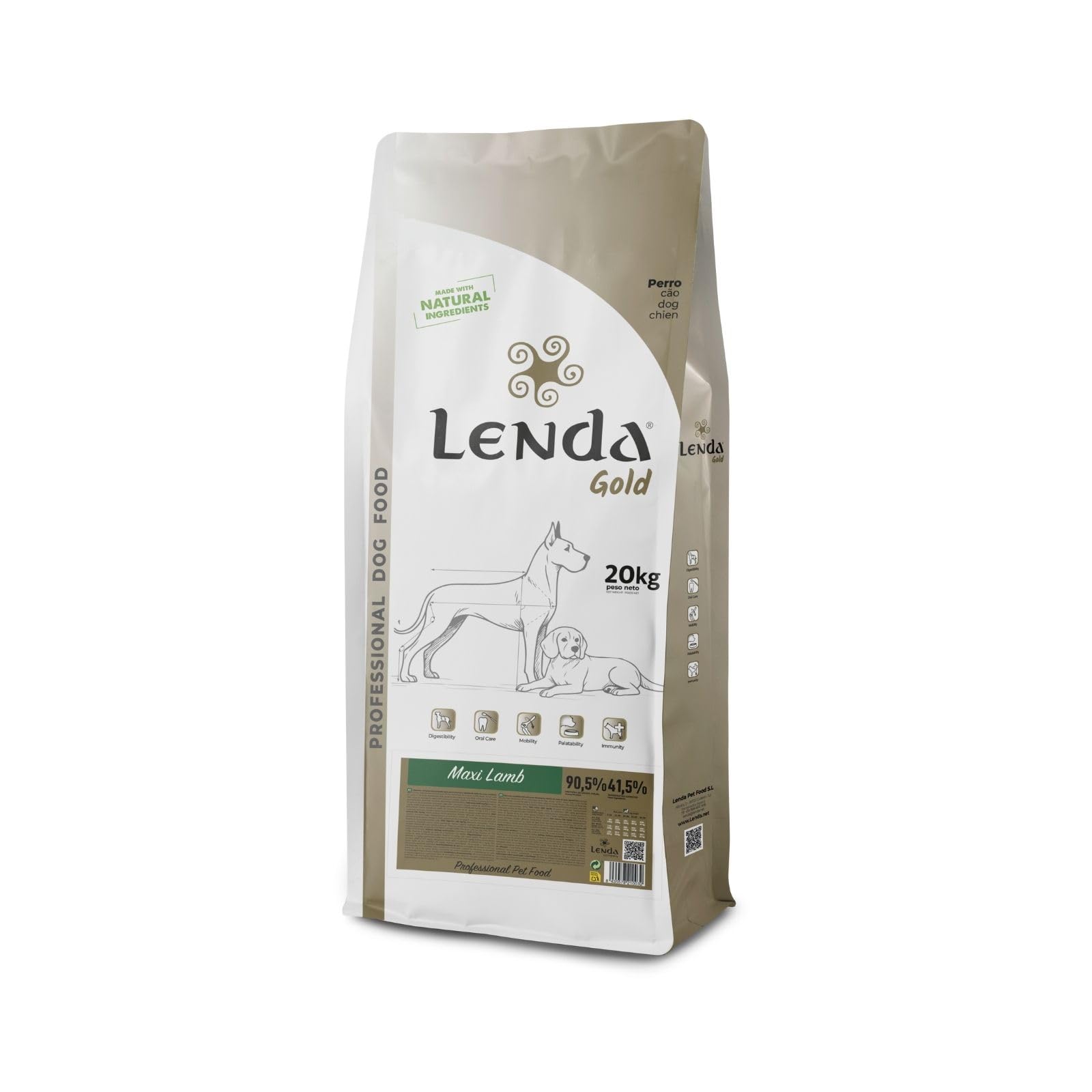 Lenda Gold Lamb Maxi 20 kg - Crocchette per Cani di Taglia Grande Giovani e Adulti - Croccantini con Condroprotettori, Probiotici e Olio di Salmone - Mangime per Cani Bilanciato - Cibo Naturale