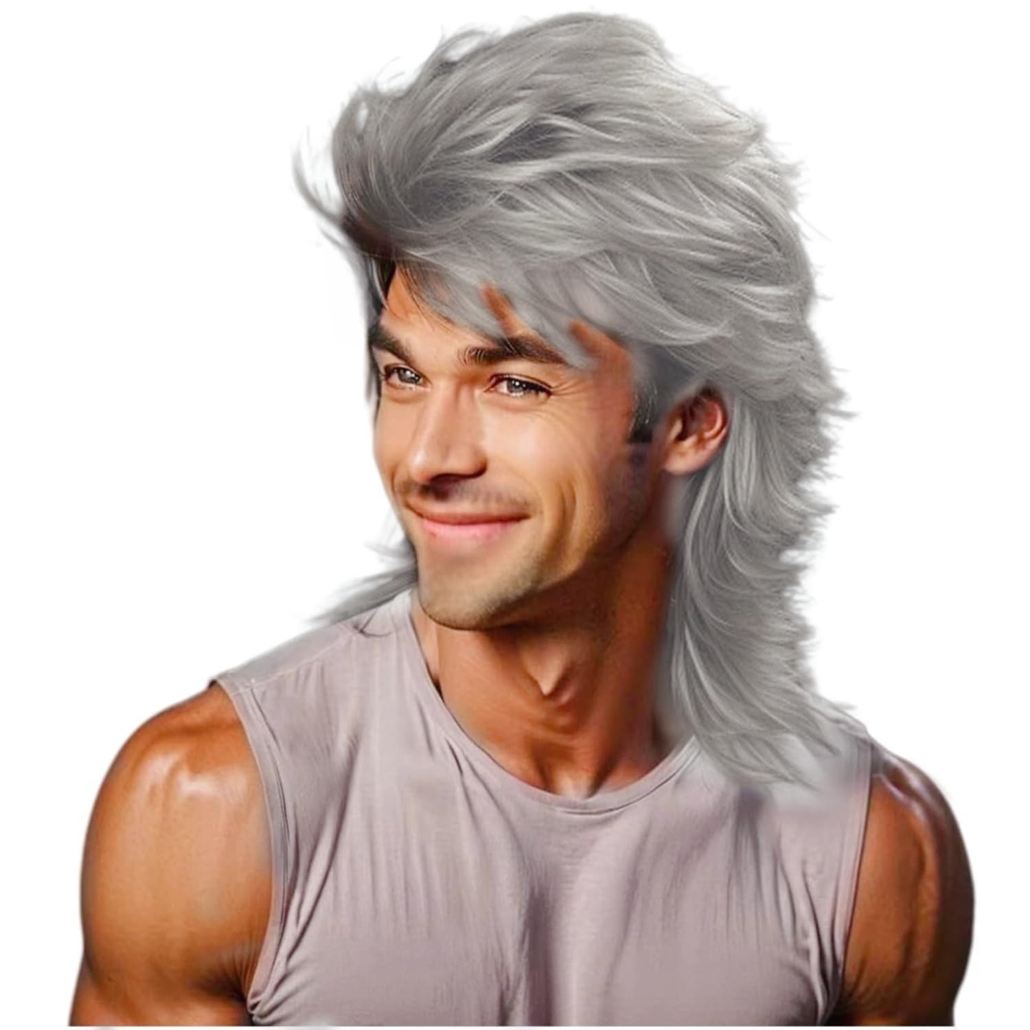 Sabosi Mullet Wig Grey 80s Men Wig,Punk Rocker Hair Party Daily Halloween Costumes Long Wigs