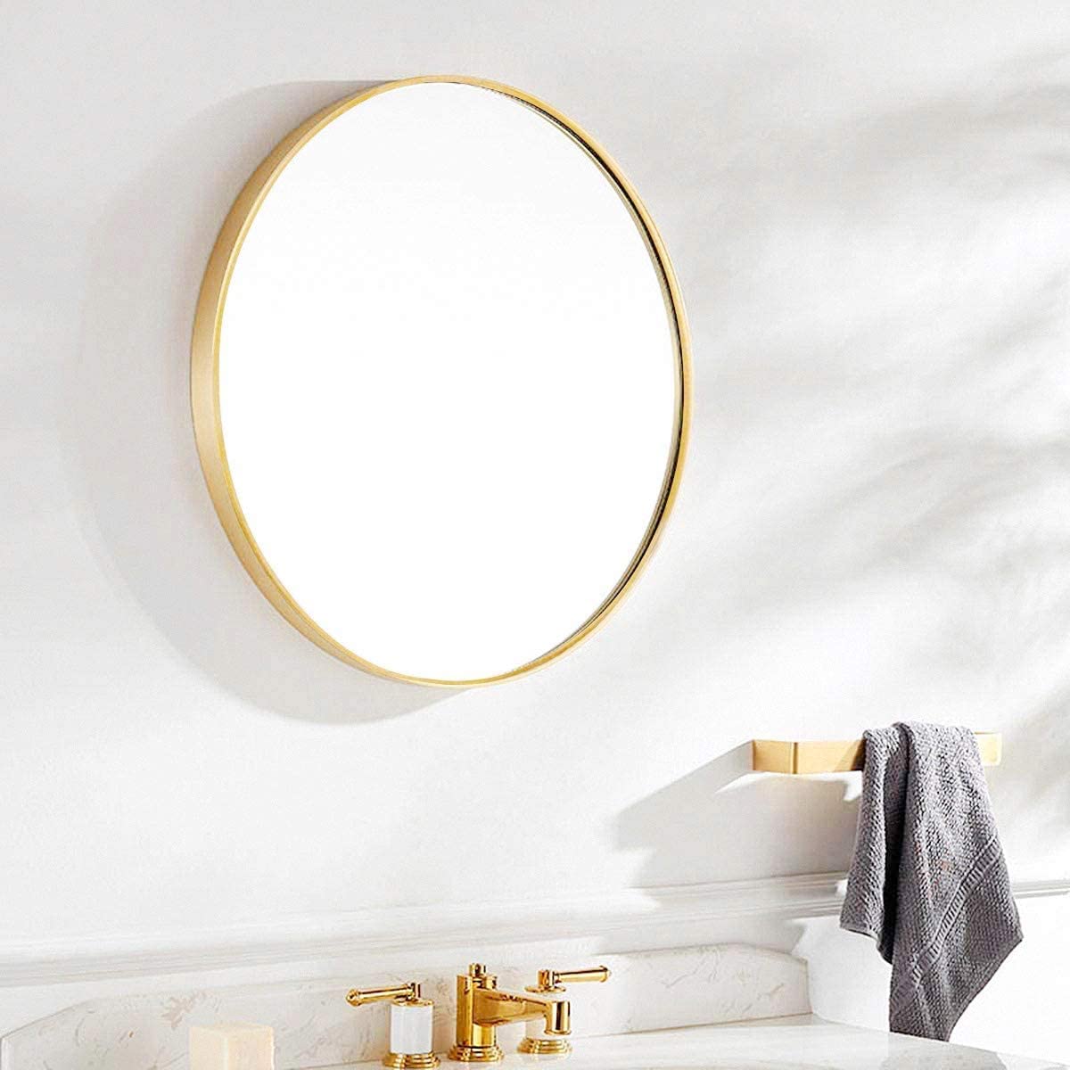 Miroir Mural Rond en Bois pour Salle de Bain (50,5 x 4 cm, doré)