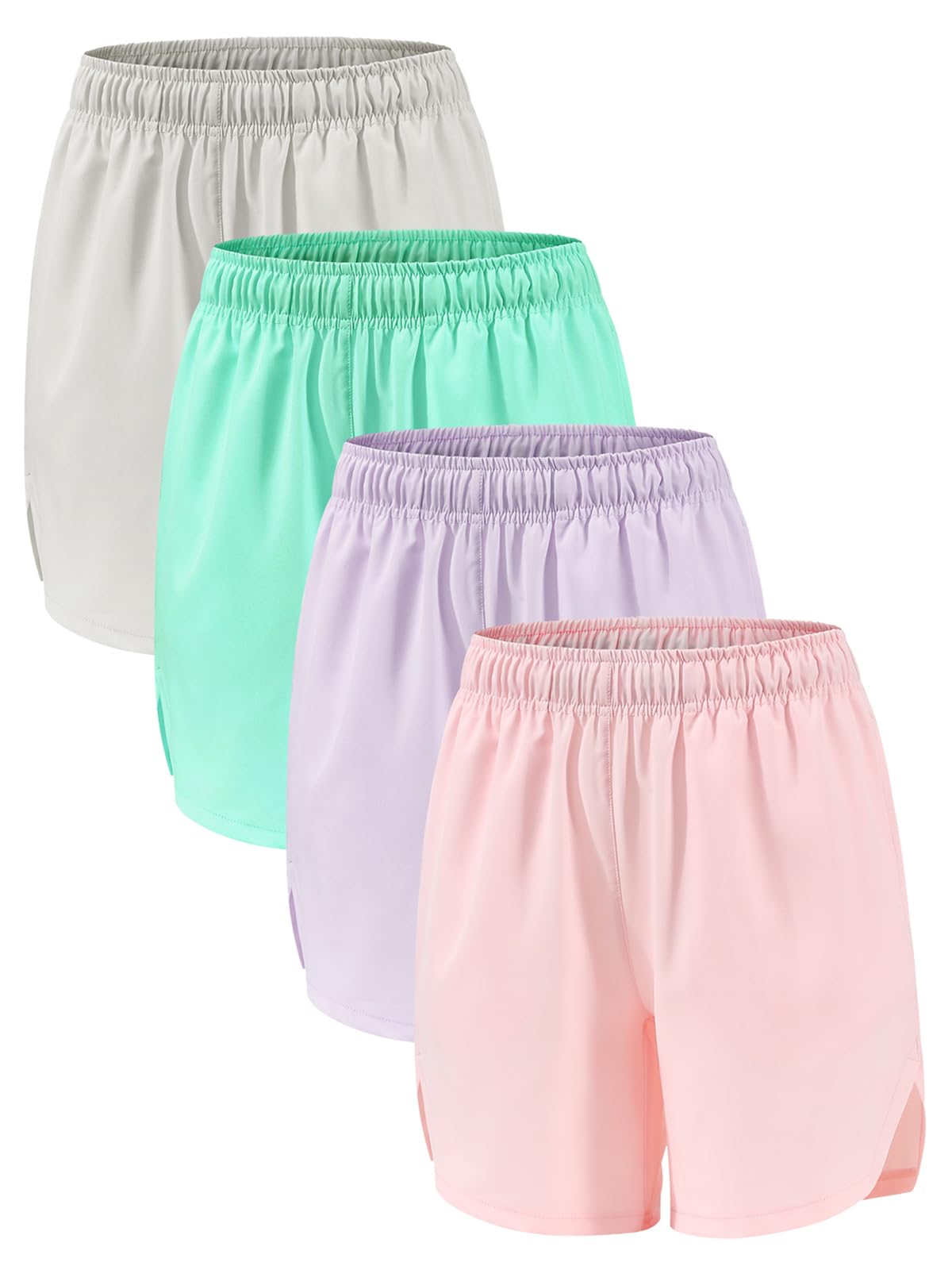 ATTIQOZI 4 Pack Girls Athletic Shorts,Girls Basketball Shorts,Kids Workout Soccer Short for Girl with Drawstring & Pockets