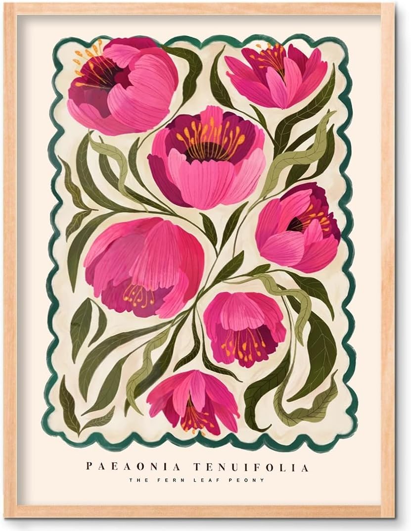 JQ7OL Vibrant Peony Floral Wall Art - 12x16 Unframed Canvas Poster, Bright Wildflower Botanical Print for Bedroom, Living Room, Nursery Decor