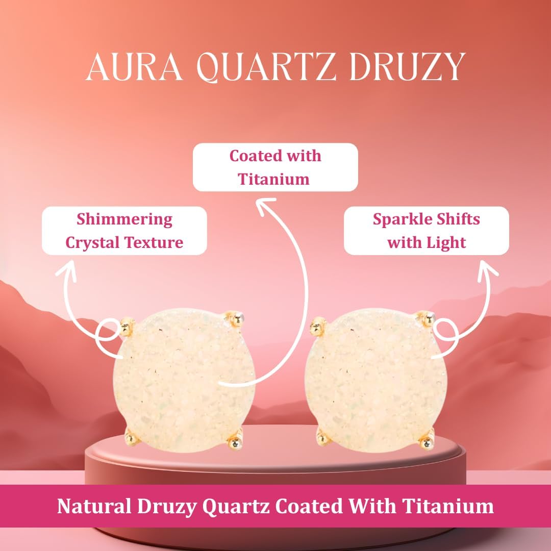 Gempires Gemstone Druzy Stud Earrings for Women 14k Gold Plated Handmade Prong Set Studs Raw Crystal Hypoallergenic Jewelry Minimalist Every Ocassion Gift - Image 3