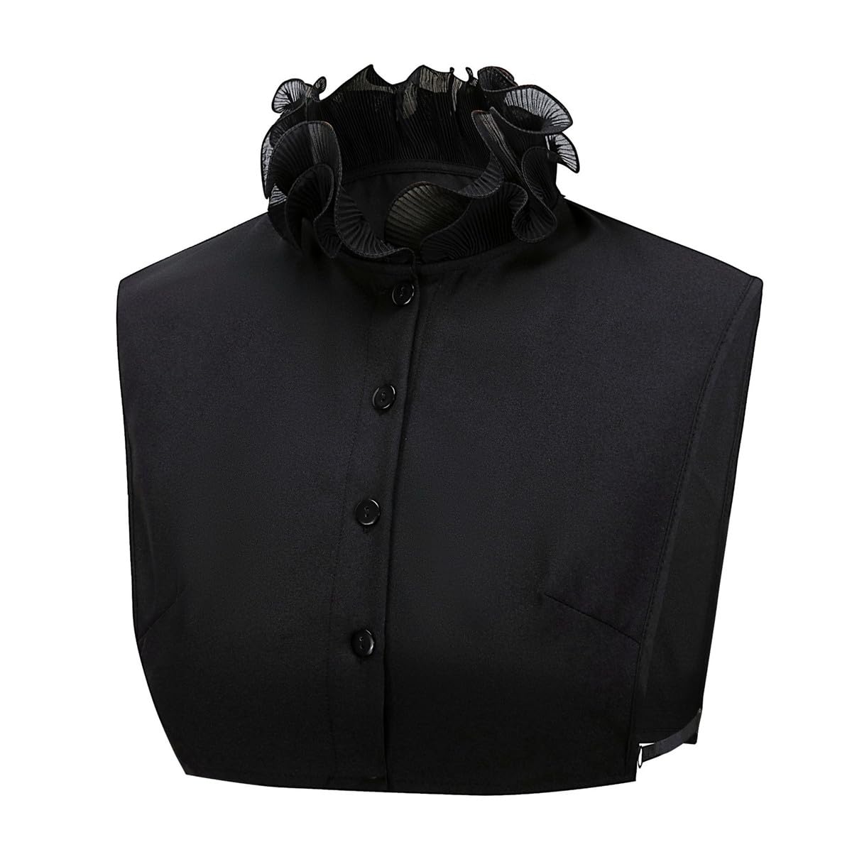 SAMHENG Ruffles Fake Collar for Women, Detachable Half Shirt Blouse False Collar, Elegant Double Wavy Pleated Chiffon Mock Neck Top for Sweaters Collarless Dress (Black)