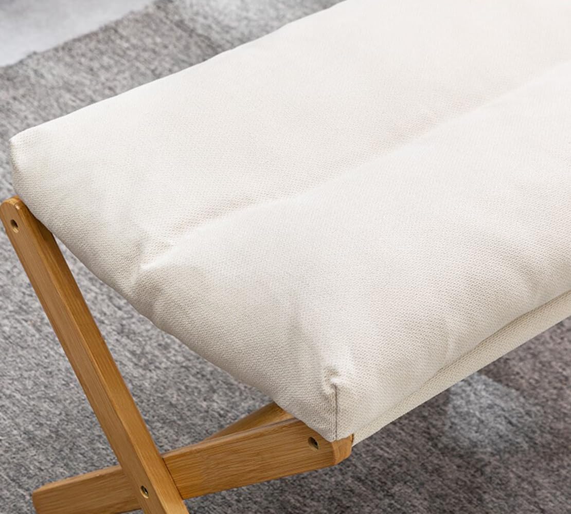 bimiti Taburetes plegables para reposapiés, taburetes otomanos pequeños, reposapiés de bambú, cambiador de zapatos con cojín de algodón extraíble para silla perezosa, sala de estar, dormitorio