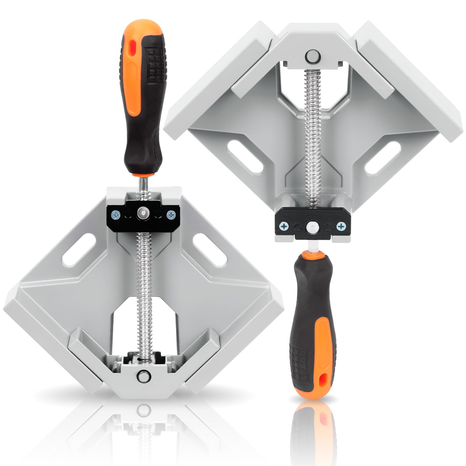 Glarks 2Pcs Heavy Duty Right Angle Clamps, Aluminum Alloy 90 Degree Corner Clamps Photo Frame Vise Holder with Adjustable Swing Jaw and Single Handle for Woodworking, Metal Welding and Framing