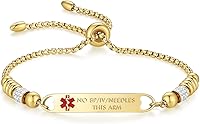 Vista 152 de mnmoom Pulseras de alerta médica para mujer, pulseras de identificación médica de corazón de acero inoxidable con grabado gratuito