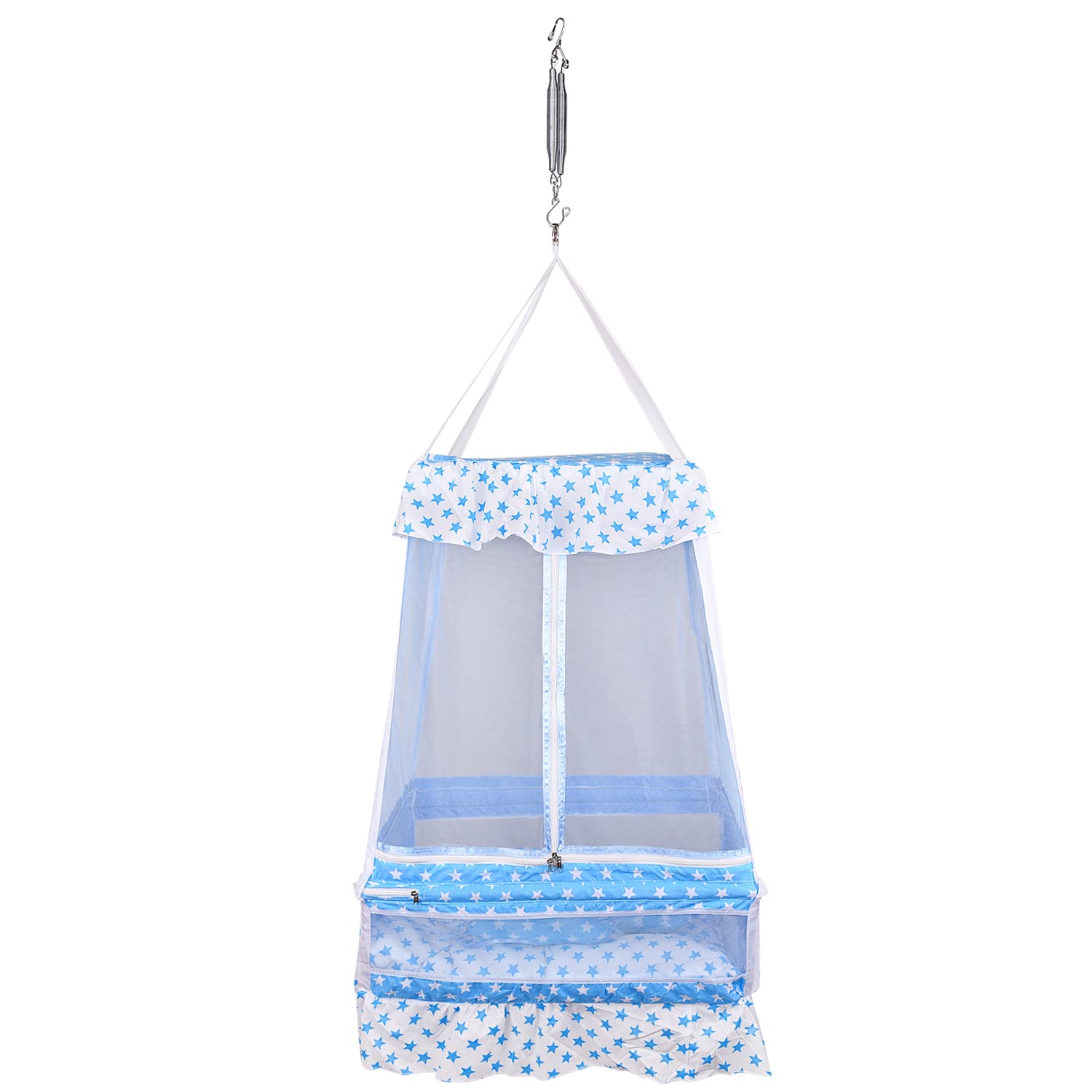 132 Baby's Hanging Swing Cradle with Bedding Set, Mosquito Net and Spring | 0-18 Months (Blue)