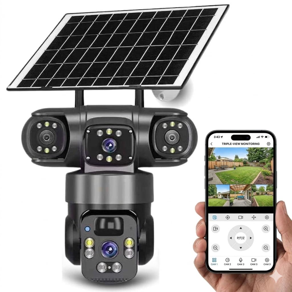 securinnov 3 Lens Solar Powered Outdoor Security Camera | WiFi PTZ Camera for Home | Pan Tilt Zoom | Night Vision | Motion Detection | Solar Camera for Home Outdoor with Mobile App-image-33