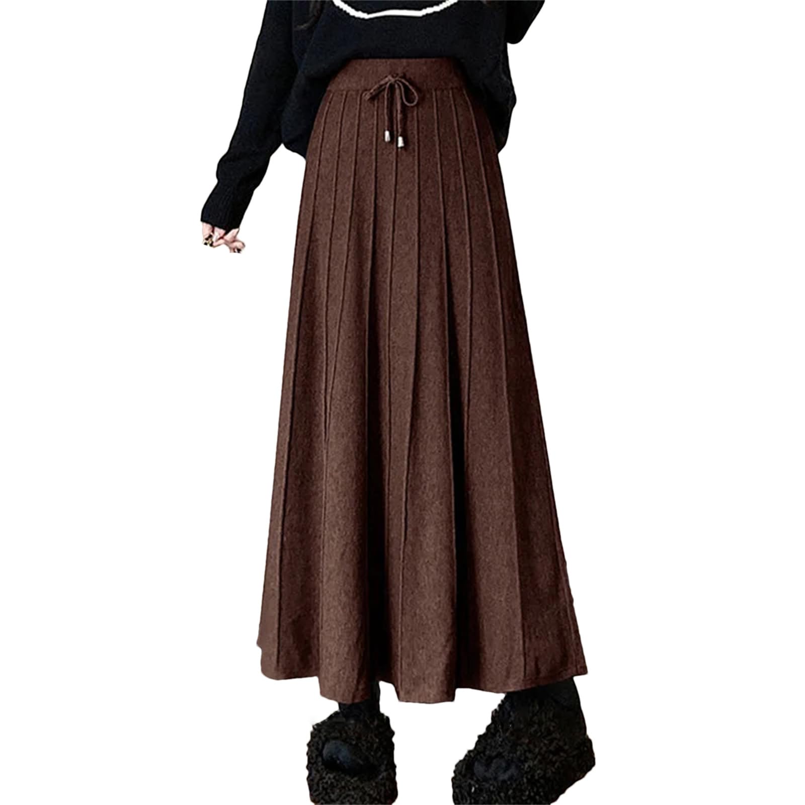 Lmtossey Gonne lunghe in maglia vintage per le donne inverno a vita alta maglione gonna a pieghe