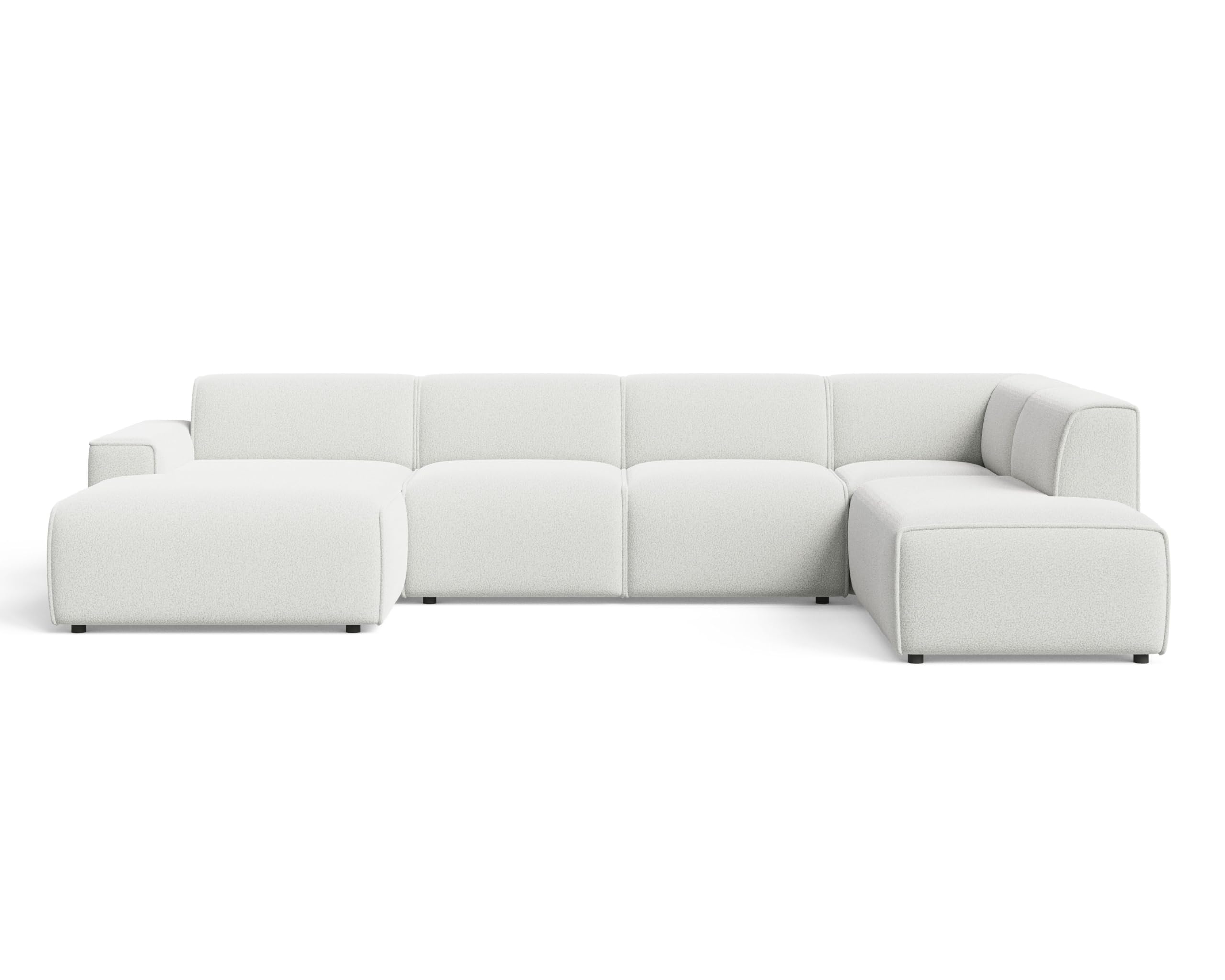 GRAINGOLD Belluno Ecksofa 378x220 cm, U-Form Sofa, Ecksofa für Wohnzimmer, Bouclé Stoff, 5-Sitzer Wohnlandschaft, Modernes Design (Weiß, Rechts)