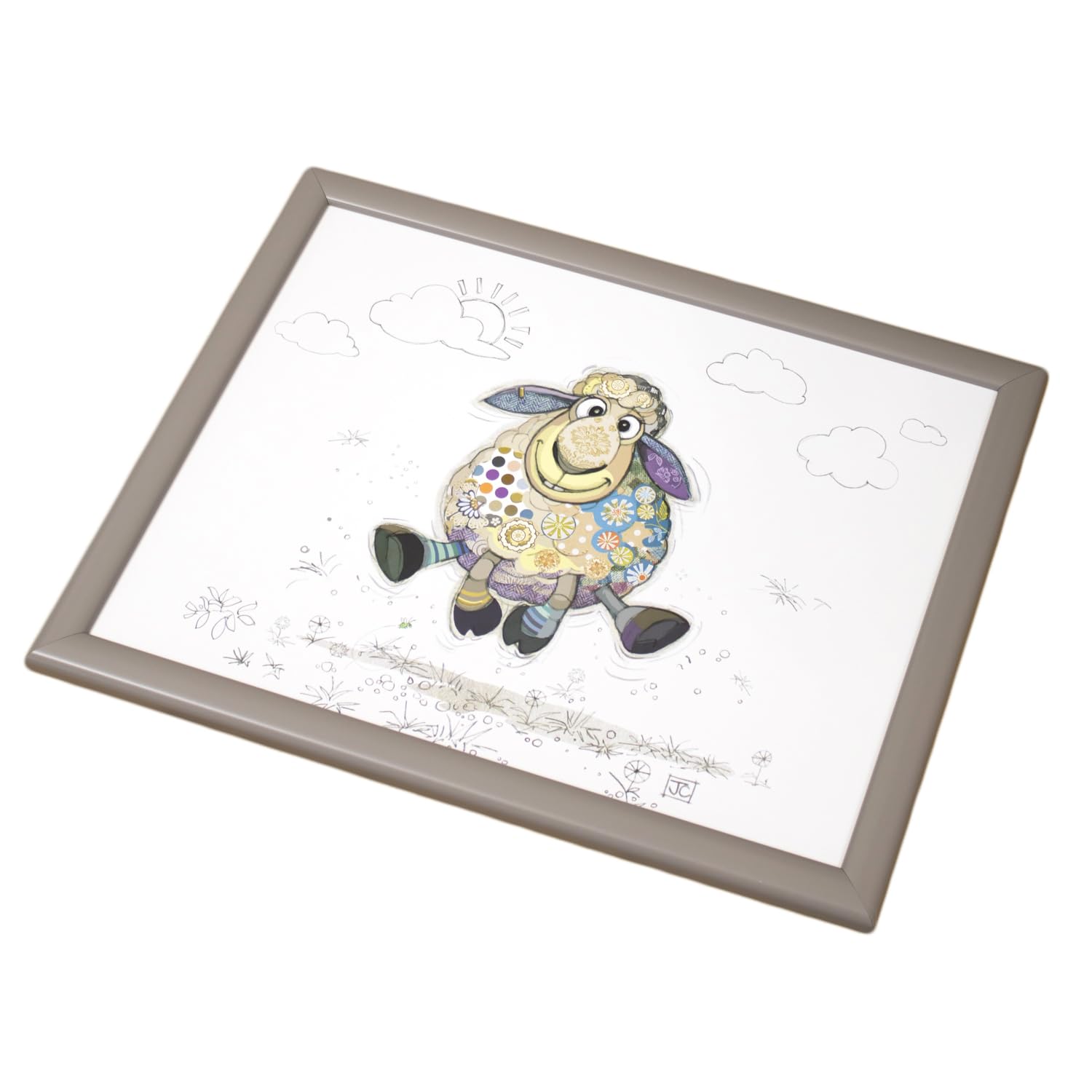 Darthome White, Grey Bug Art Sasha Sheep Lap Tray Cushioned Farm Animal Serving Padded Dinner Bag