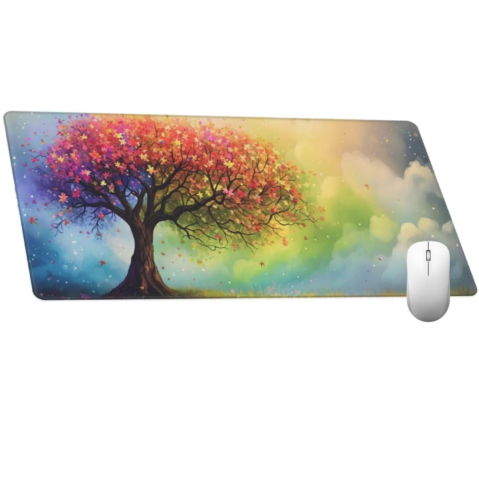 Alfombrilla Ratón Color Alfombrilla Ratón XXL 1600 x 800 mm, Árbol Mouse Pad Gaming con Bordes Cosidos, Impermeable Mousepad XXL Base de Goma Antideslizante, Mouse Pad para Oficina Accesorios Q568