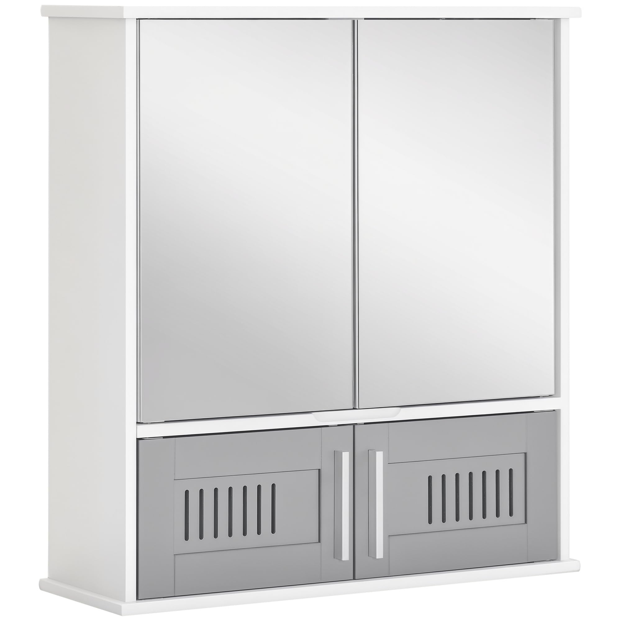 Kleankin Bathroom Mirror Cabinet - Wall Mount Storage Cupboard - Grey