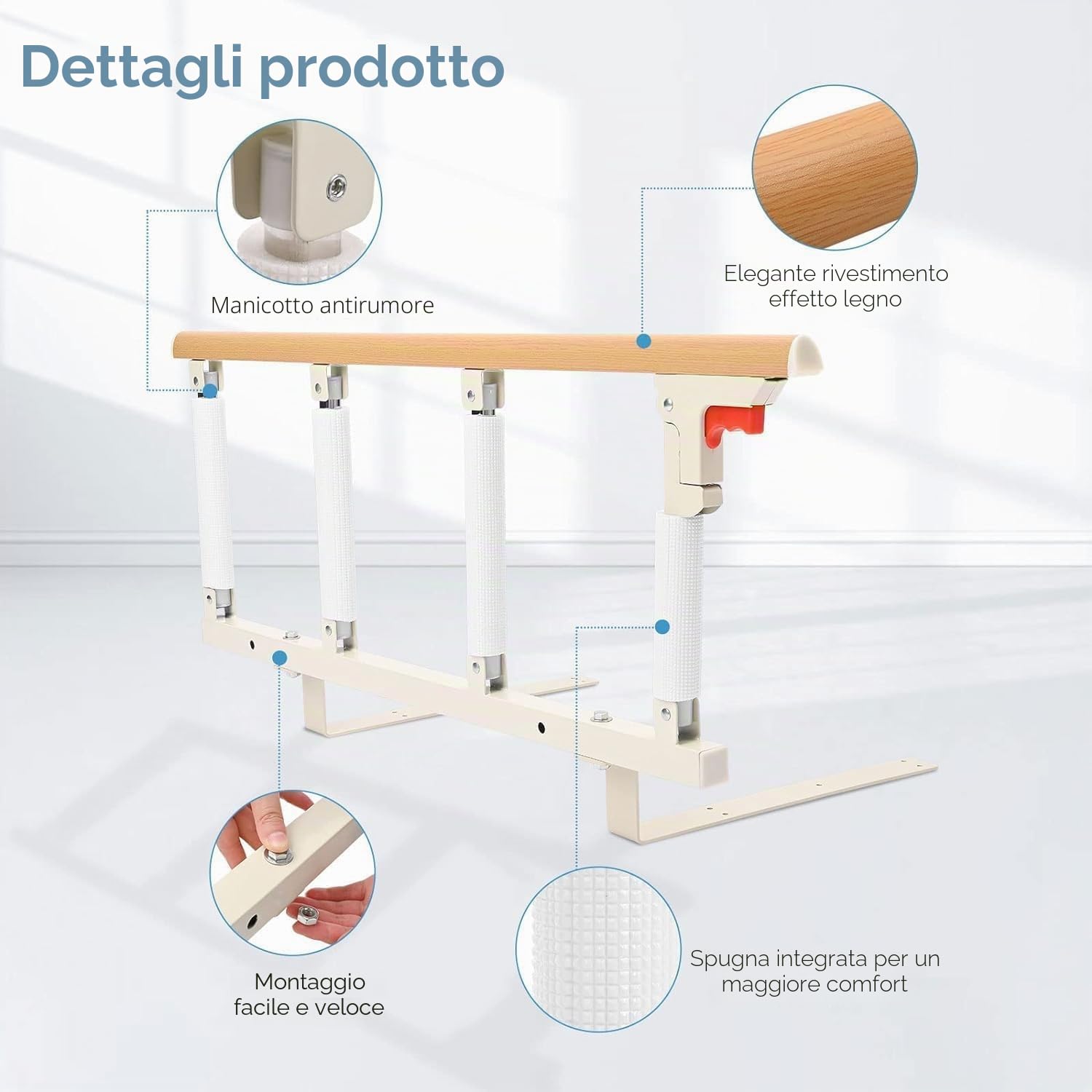 Sponda Letto Anziani, Sunowl Sponde Letto Anziani Anticaduta, Sbarra Letto per Anziani Disabili Gravidanza, Barriere per Letto Ribaltabile Portatile per Anziani Bambini, 93 x 36 CM