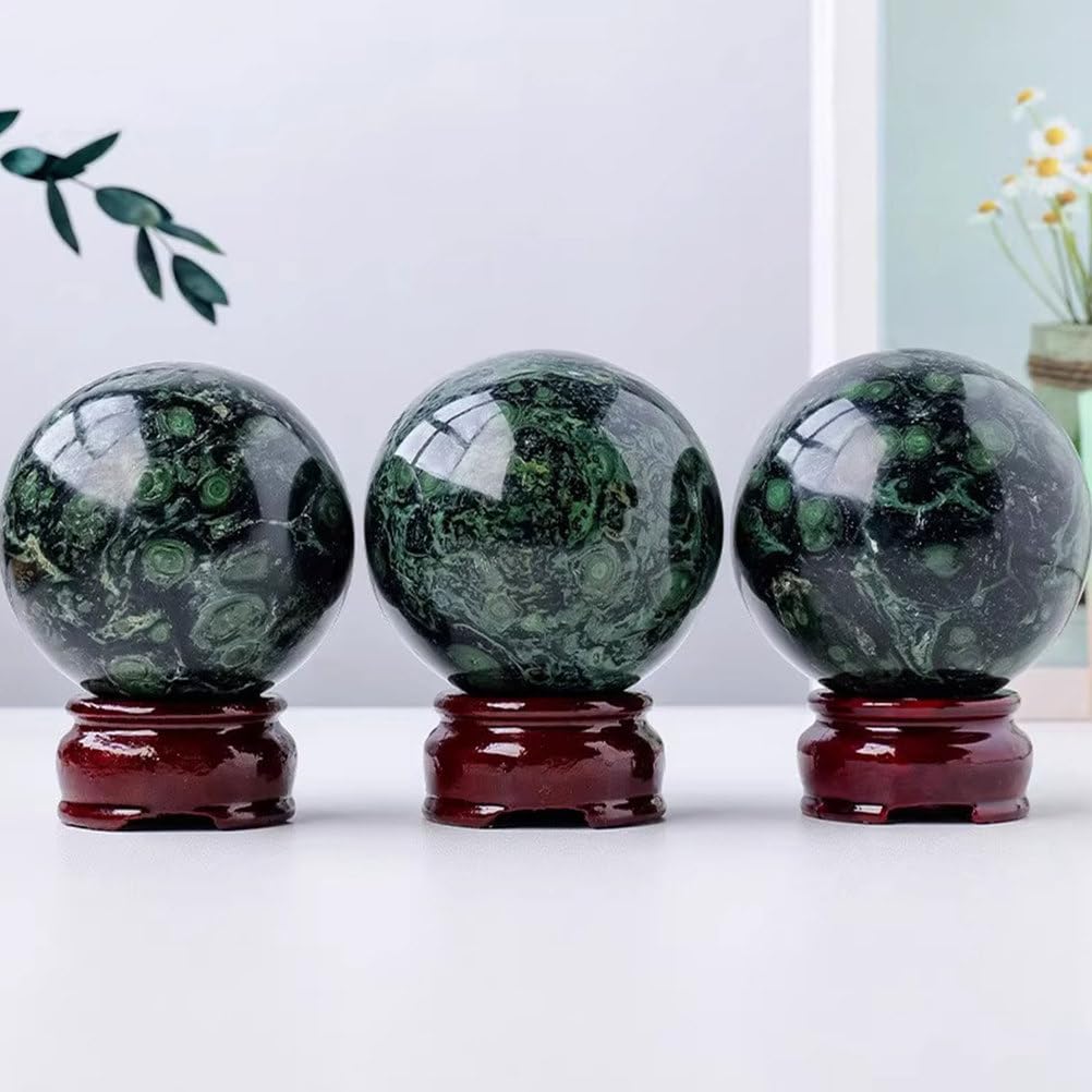 Sfera di Pietra di Gemma cristallina di Malachite Naturale con Supporto Palla di Cristalli di guarigione di Reiki per Decorazioni, Reiki, Meditazione, divinazione,90~100mm