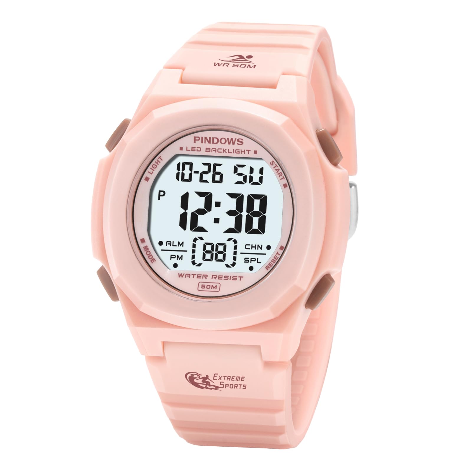 PINDOWS Silicone Watch For Women, Digital Sports Watch 50M Waterproof Led Backlight Digital Watch With Alarm, Stopwatch, And Calendar, Dial_Black, Band_Brown (B0CNC95N9D) Amazon Price History, Amazon Price Tracker