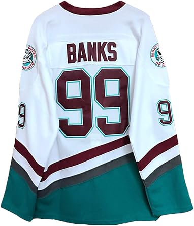 Adam Banks #99 Mighty Ducks Ice Hockey Jersey Movie Hockey Jersey White Stitched Letters Numbers S-L,S