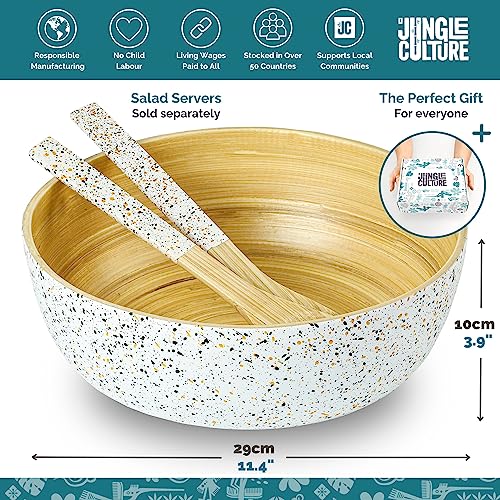 Jungle Culture® Large Bamboo Salad Bowl • Eco Friendly Wooden Serving Bowls • Handmade Fruit Bowl with White Terrazzo Pattern • Wood Bread Basket - Image 3