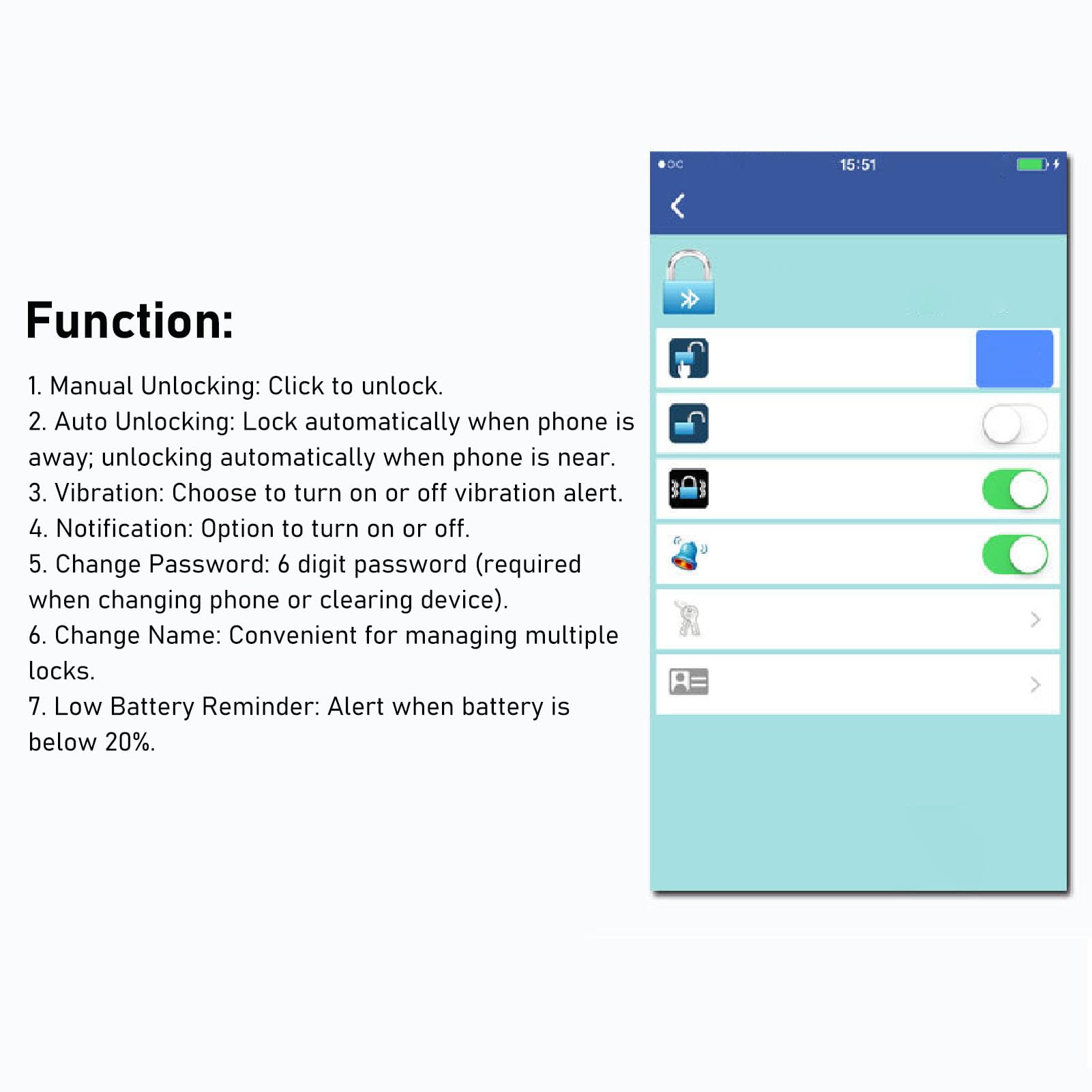 Zunate Electric Scooter Lock - Water Proof Bluetooth Smart Bike Chain Lock, Anti Theft Bike Lock Chain APP Control & Vibration Warning for Outdoor (Red)