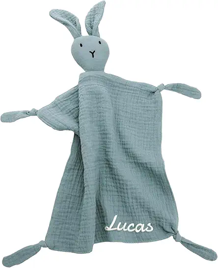 Personalized Muslin Lovey Blanket, Embroidered Baby Security Blanket...