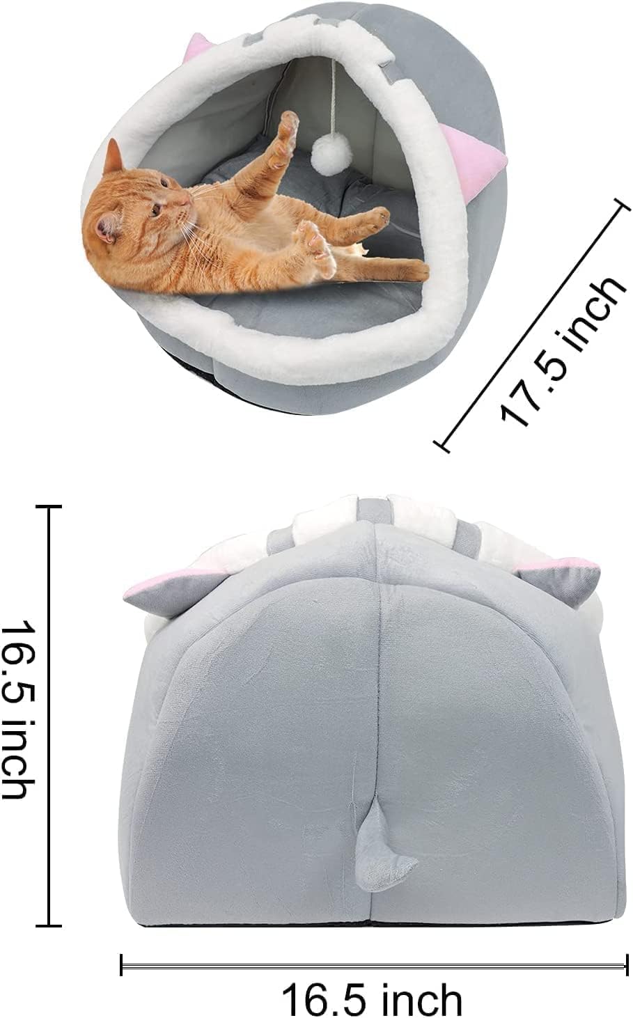 سرير قطط داخلي من بلورفوكس، 48 × 44 × 42 سم، مرتبة قطط شبه مغلقة بشكل عش دائري على شكل دونات مع كرة منفوشة، كهف للقطط والكلاب الصغيرة مع قاعدة مضادة للانزلاق