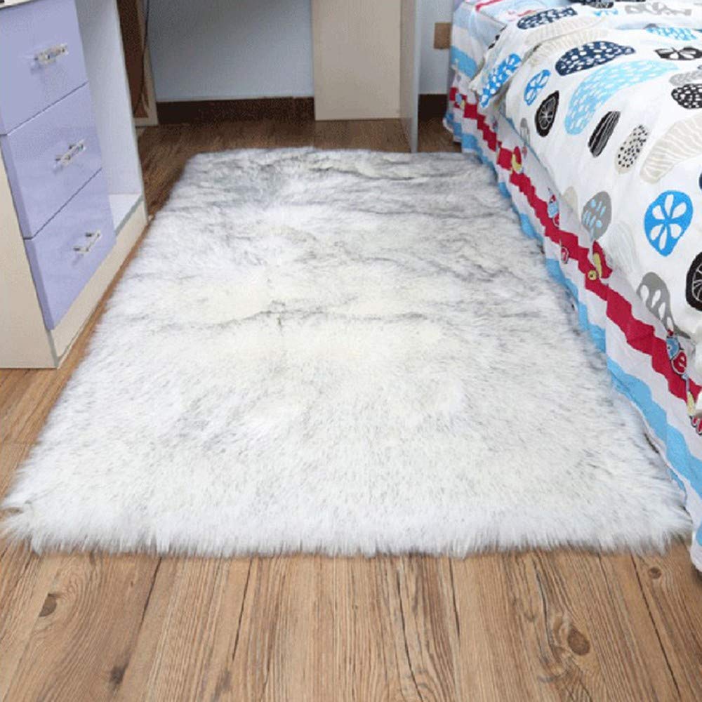 Faux Peau de Mouton en Laine Tapis,Cozy Sensation comme véritable Laine Tapis,Man-Made Laine Tapis de Coussin,Carpette Moelleuse pour Chambre à Coucher Salon Crèche(Mode Gris Blanc