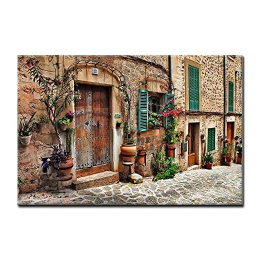Streets of Old Mediterranean Towns Flower Door Windows Wall Art Painting The Picture Print On Canvas Architecture Pictures for Home Decor Decoration Gift