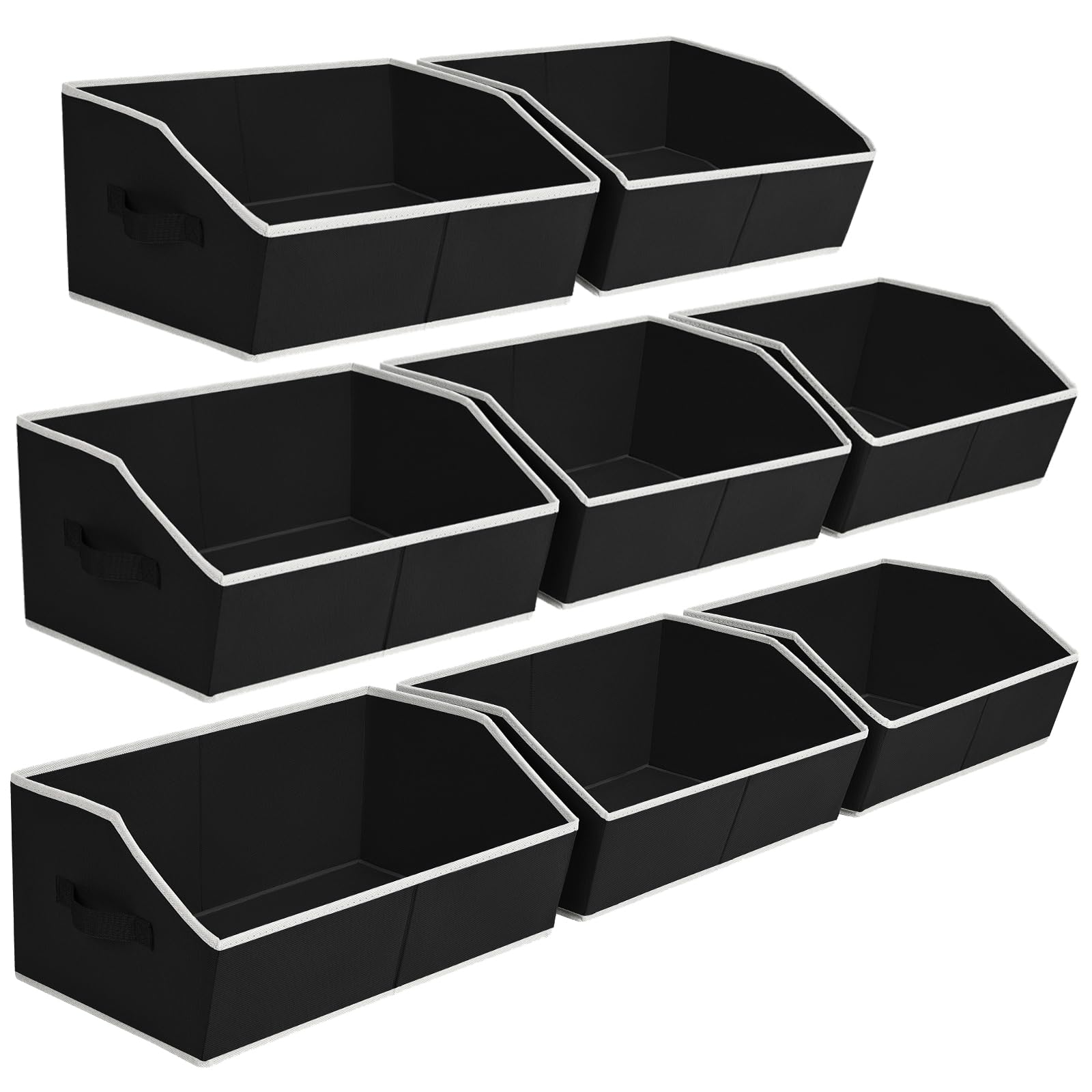 Homsorout Closet Baskets for Shelves Trapezoid - Decorative Storage Baskets with Handle, Closet Bins for Organization, Shelf Storage Bins for Clothes, Books, Home, Office, 8 Pack, Black