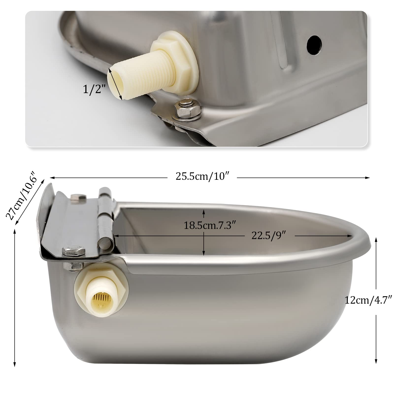 Abreuvoir Automatique en Acier Inoxydable avec Valve Flotteur – pour Bovins, Chevaux, Chèvres, Moutons, Cochons et Chiens – Accessoire de Ferme