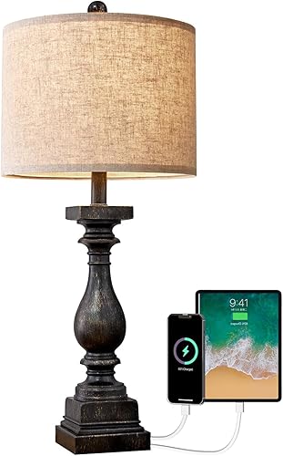 Miniatura 9 de BOBOMOMO Puertos de carga USB retro de 27.5 pulgadas, AC, lámparas individuales para dormitorios, lámparas de mesa auxiliar retro, lámpara de noche