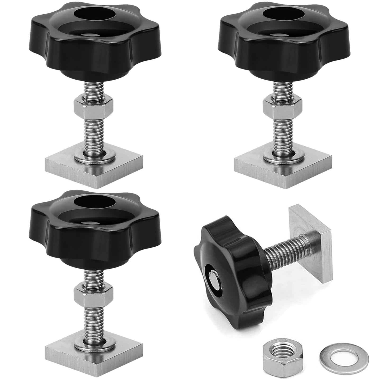 CRCFSUK 4 PCS T Track Bolts M8x35mm, Stainless Steel Roof Rack Bolts with Thumb Screws, Nuts & Washers, 20x20×4mm Square Sliding Blocks for Roof Rack Rail Carrier
