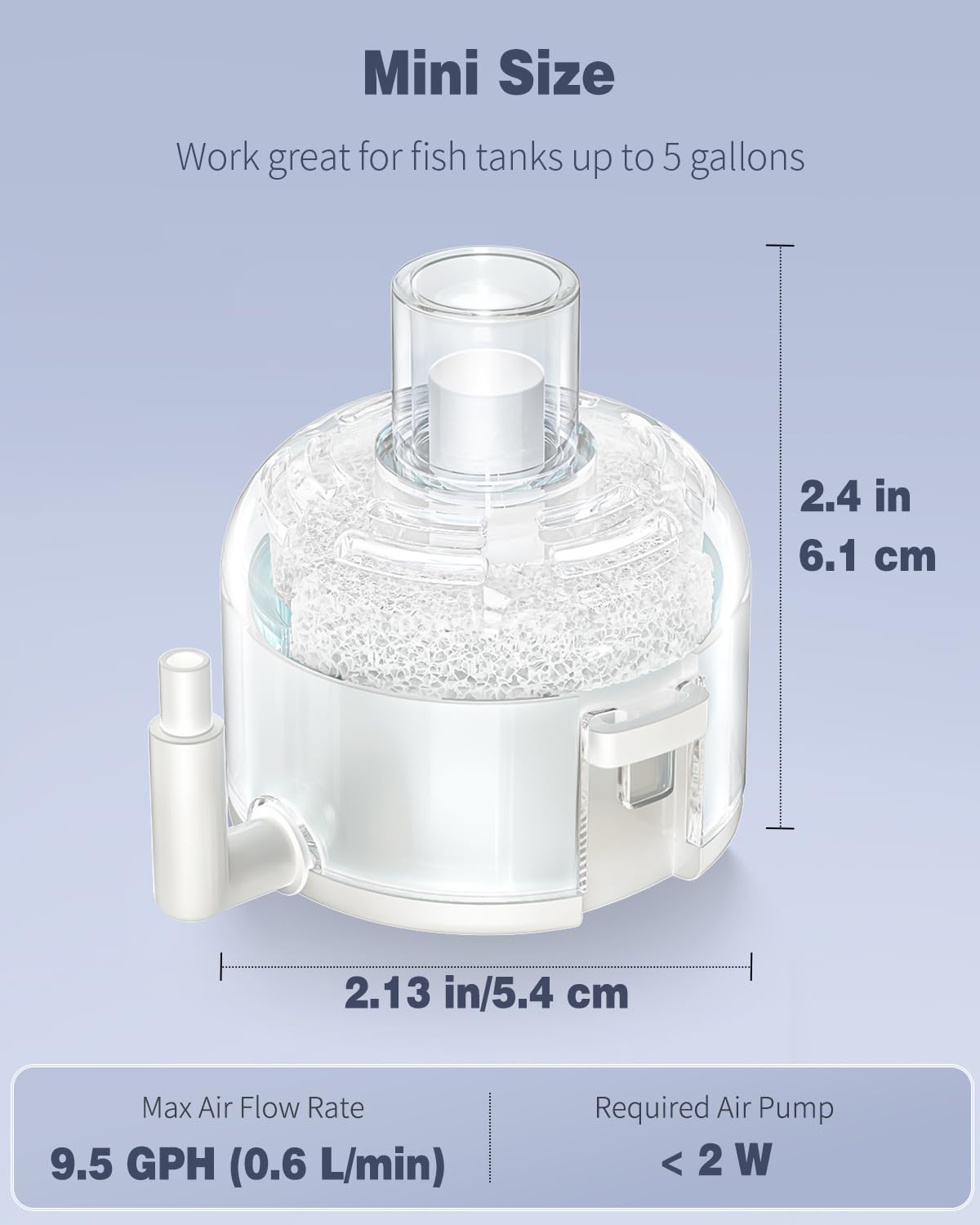 Pawfly Aquarium Air Pump 50 GPH Fish Tank Oxygen Pump for 10-60 Gallon Fish Tanks with Air Stone Submersible Bio Sponge Filter for Fish Tanks up to 5 Gallon - image 5