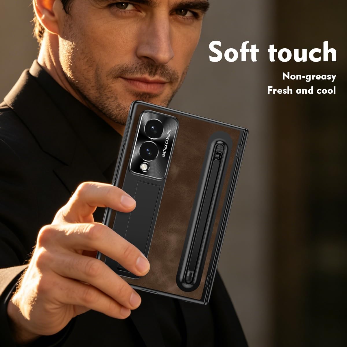 Compatibile con Samsung Galaxy Z Fold 8 Wide Case W Pen Holder & Stylus Custodia protettiva per telefono Caffè